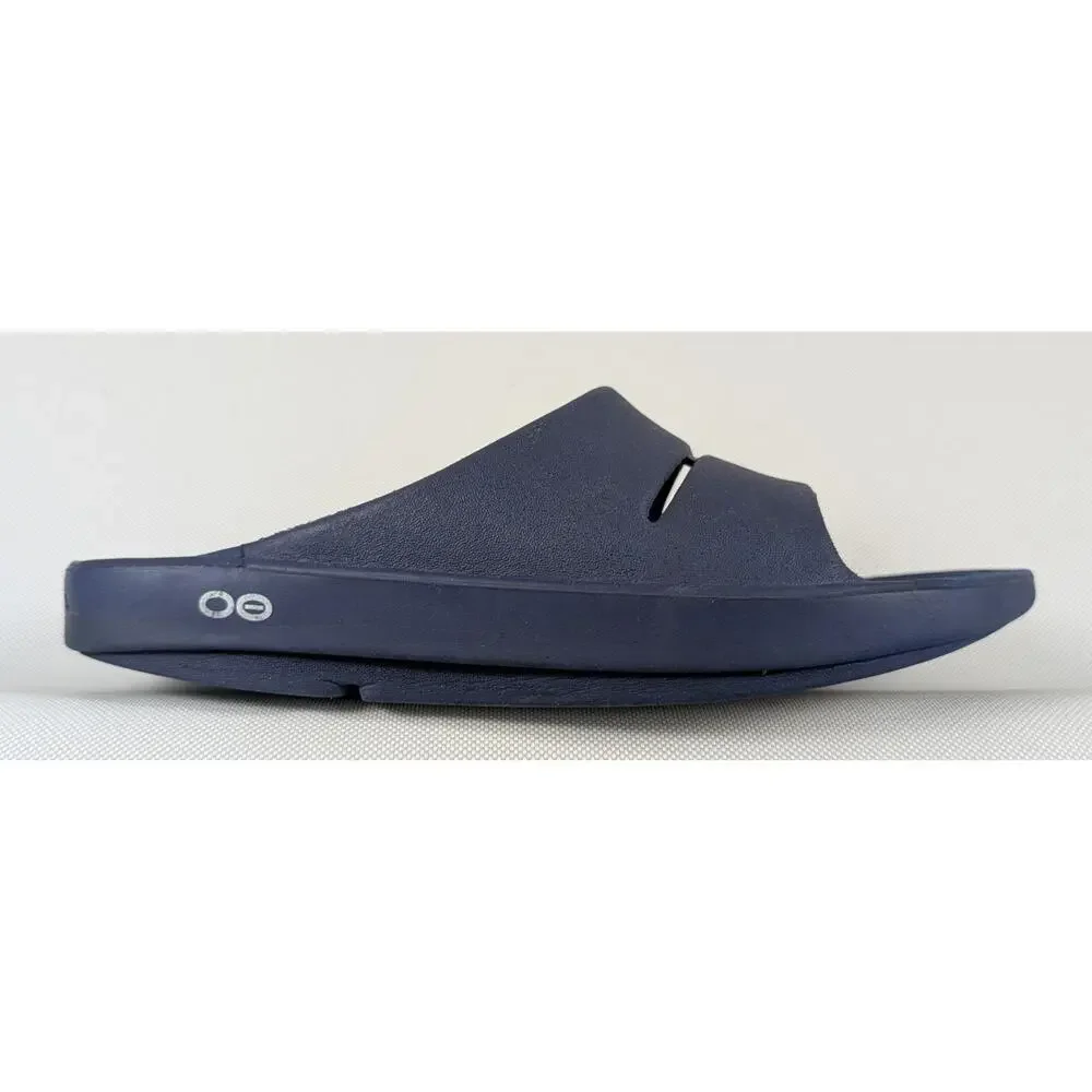 Oofos Ooah Men's 6 Womens 8 Navy Slide Sandal Comfort Slip-On Summer Slippers